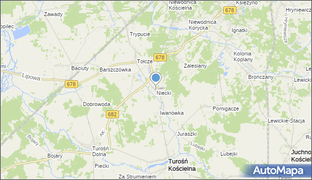 mapa Niecki, Niecki gmina Turośń Kościelna na mapie Targeo